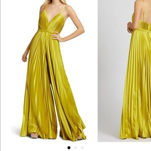 Pleated satin wide leg jumpsuit